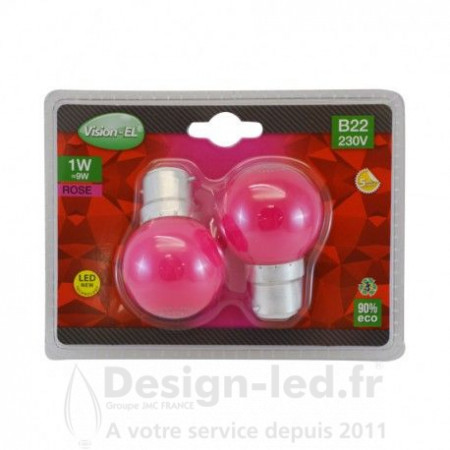 Ampoule B22 led 1w rose pack x2, vision el 76460 promo Vision El 4,60 € -70% Ampoule LED B22