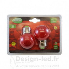 Ampoule E27 led G45 1w rouge pack x2