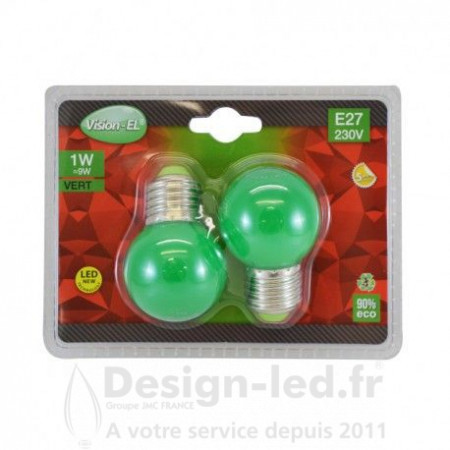 Ampoule E27 led G45 1w vert pack x2, vision el 76201 promo Vision El 4,70 € -50% Ampoule LED E27