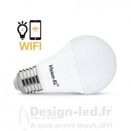 https://design-led.fr/ Ampoule led E27 connectée WiFi 9w RGB et CTT dimm., vision el 738894 promo 21,70 € 6,51 € -70%