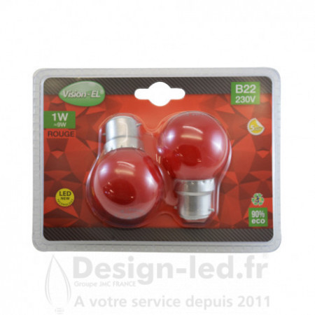 Ampoule B22 led 1w rouge pack x2, vision el 76420 promo Vision El 4,40 € -40% Ampoule LED B22