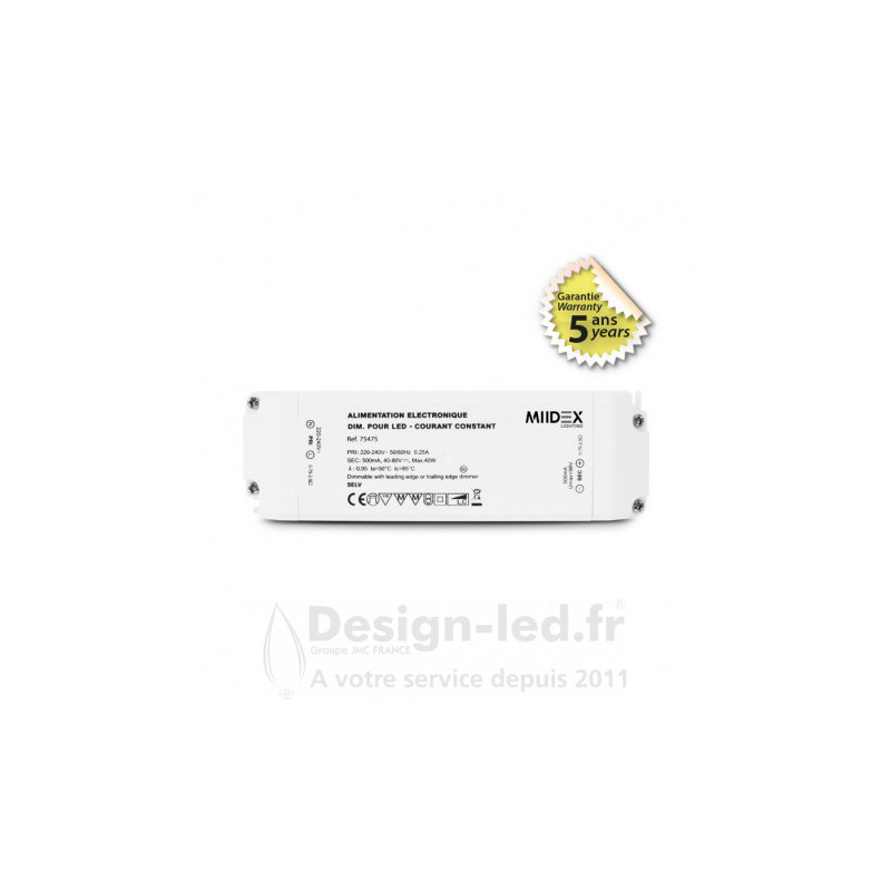https://design-led.fr/ Driver LED 40-80 VDC / 500mA 40W Dimmable Coupure de phase 42,20 € 42,20 € 75475