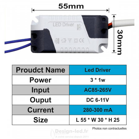 Driver LED 3x1w DC 6-11V 280-300mA, dla 2265 Design-LED 4,40 € Driver Led