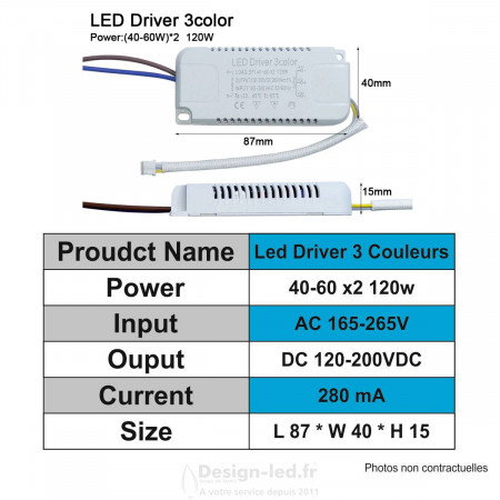 Driver LED CCT 40-60W x2 120W 280mA 120-200VDC, dla A2020 Design-LED 11,40 € Driver Led