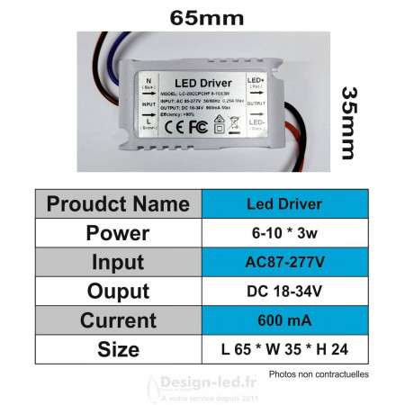 Driver LED 6-10W *3 - 600 mA 18-34 VDC, dla C1160 Design-LED 16,60 € Drivers LED