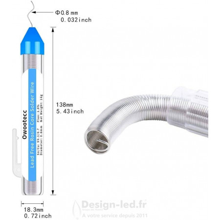 Fil à souder sans plomb 0.8mm - 128g - Sn99.3 Cu0.7 Flux 1.8%, dla A2169 Design-LED 5,30 € Equipement électrique