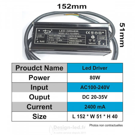 Driver LED IP67 80W 2400mA 20-35V DC, dla A2005 Design-LED 39,50 € Driver Led