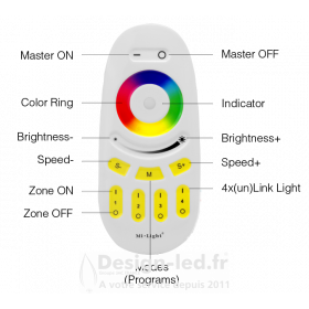 https://design-led.fr/ Télécommande 4 Zones RGB(W) 2.4 GHz, Mi-Light 14,30 € 14,30 € FUT096 - 7649
