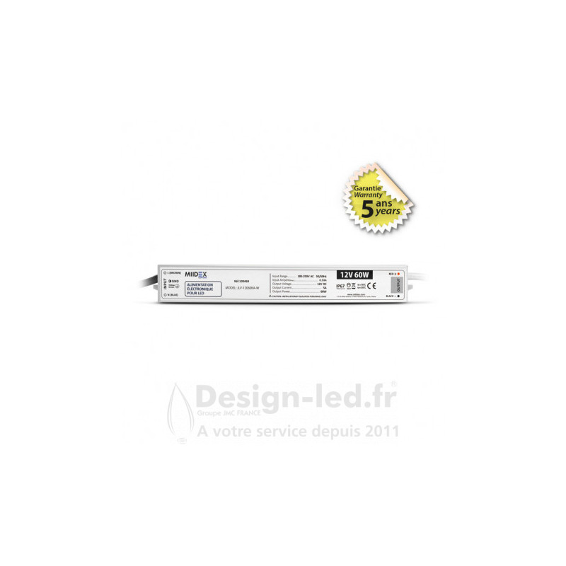 https://design-led.fr/ Alimentation pour LED 60W - 12V DC - IP67 - GARANTIE 5 ANS, miidex 100469 38,30 € 38,30 €