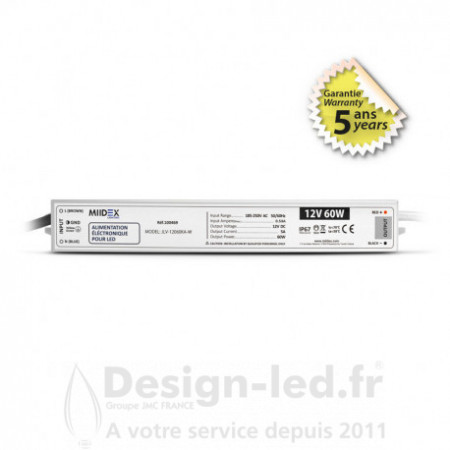 https://design-led.fr/ Alimentation pour LED 60W - 12V DC - IP67 - GARANTIE 5 ANS, miidex 100469 38,30 € 38,30 €