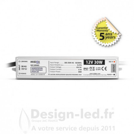 Alimentation pour LED 30W - 12V DC - IP67 - GARANTIE 5 ANS, miidex 100465 Miidex Lighting 22,30 € Alimentation LED 12v