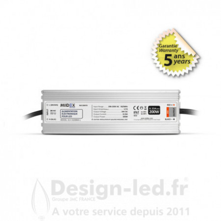 Alimentation pour LED 200W - 24V DC - IP67 - GARANTIE 5 ANS, miidex, 100476 97,50 €