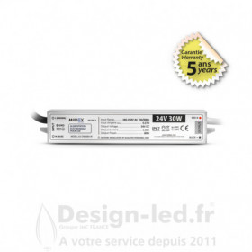 Alimentation pour LED 30W - 24V DC - IP67 - GARANTIE 5 ANS, miidex 100466