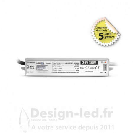 Alimentation pour LED 30W - 24V DC - IP67 - GARANTIE 5 ANS, miidex 100466 25,70 €