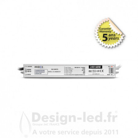 Alimentation pour LED 60W - 24V DC - IP67 - GARANTIE 5 ANS, miidex 100470 38,30 €