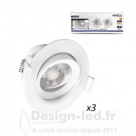 Spot led orientable Ø90 5w 3000k pack x3, miidex24, 763617 Miidex Lighting 22,90 € Spot LED intégré