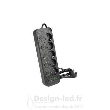 Rallonge Modi noire 5x230V + 5 x interrupteurs USB, LVT 6589 LVT 25,50 € Equipement électrique