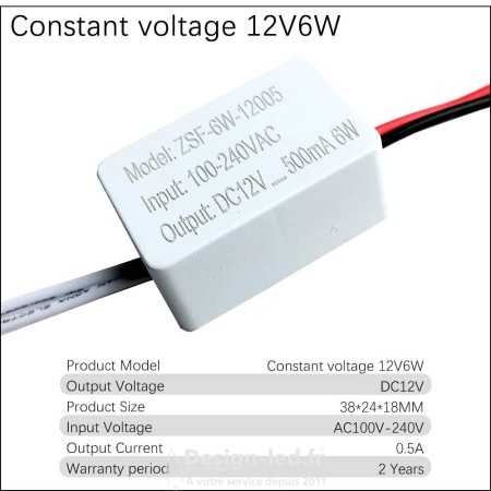 Driver LED 6W 500mA 12VDC, dla A2523 Design-LED 5,50 € Drivers LED